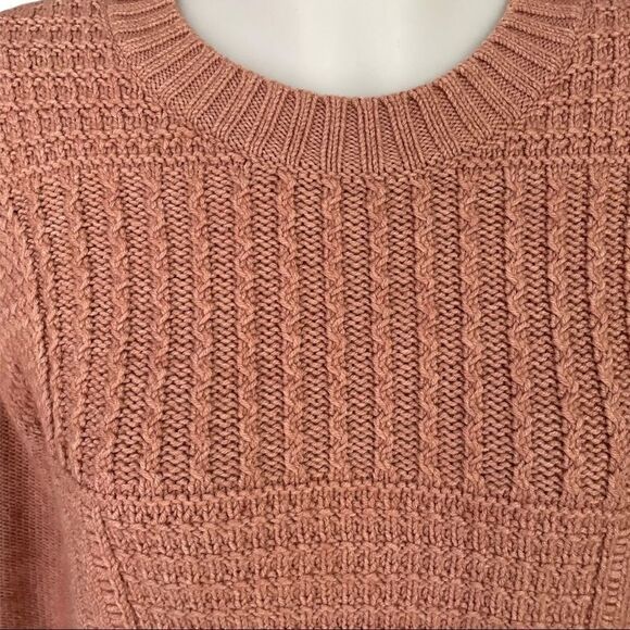 MADEWELL Stitchmix Pullover Sweater Peach‎ Orange CableKnit , Fringed edges sz S - Picture 2 of 9